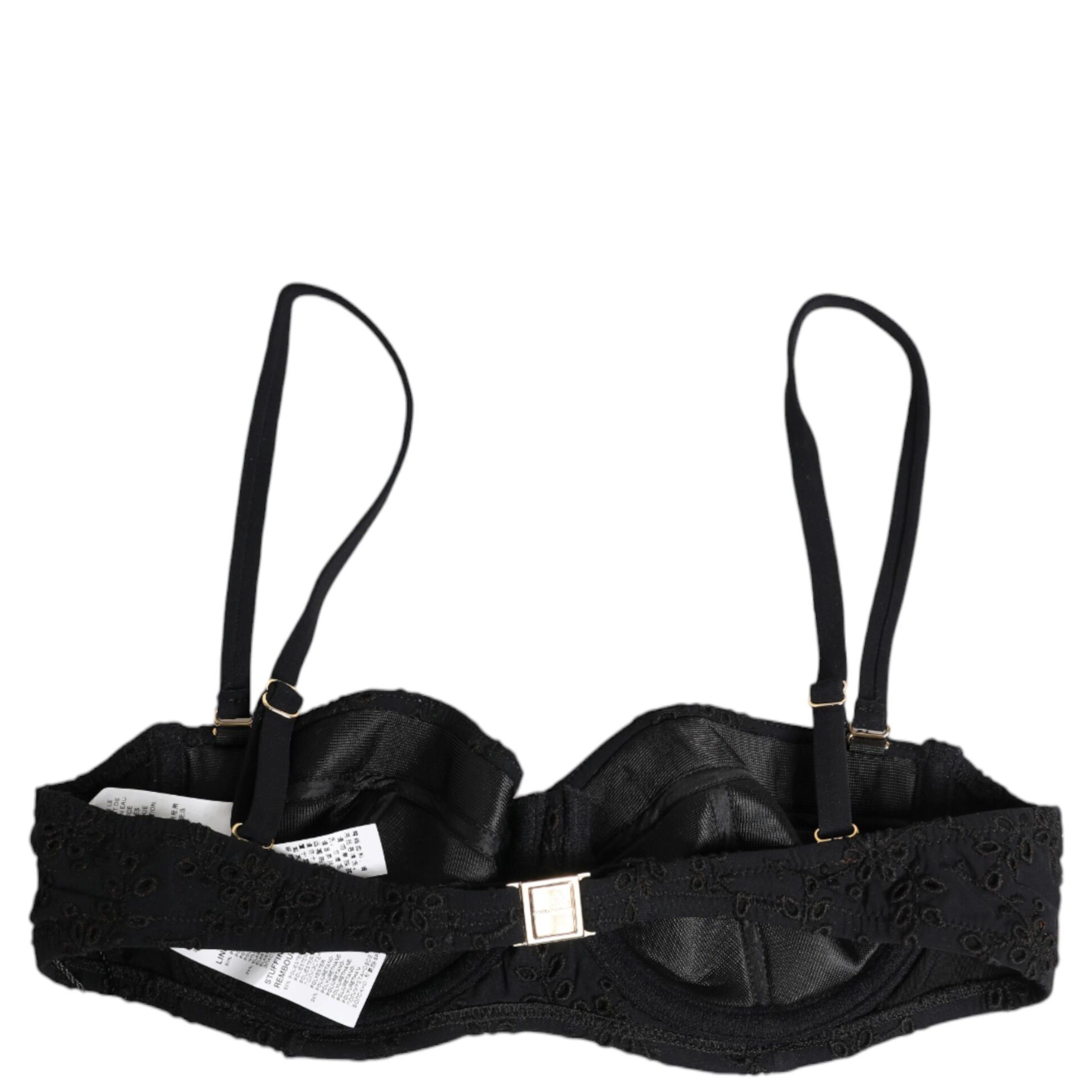 Black Polyester Embroidered Underwire Bra Underwear