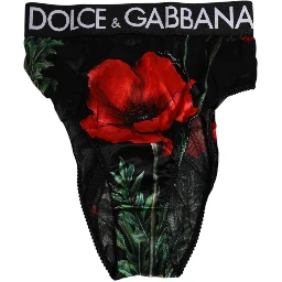 Black Floral Print High Waist Sheer Mesh Underwear