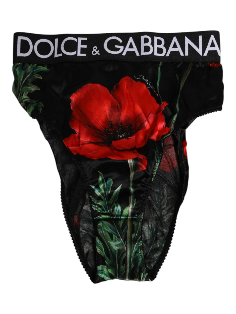 Black Floral Print High Waist Sheer Mesh Underwear