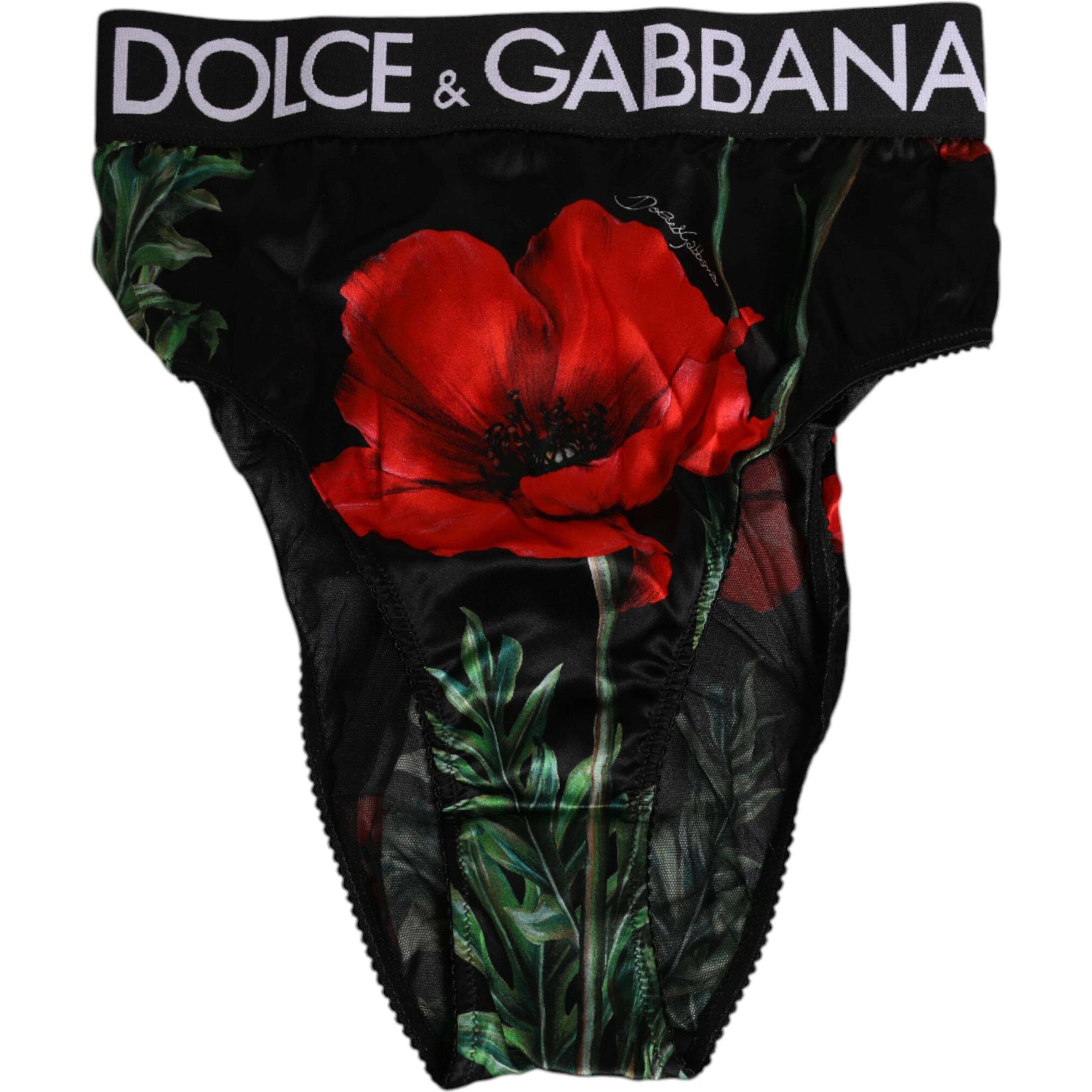 Black Floral Print High Waist Sheer Mesh Underwear