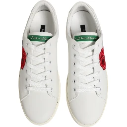 White Leather Rose Embroidery Low-Top  Shoes