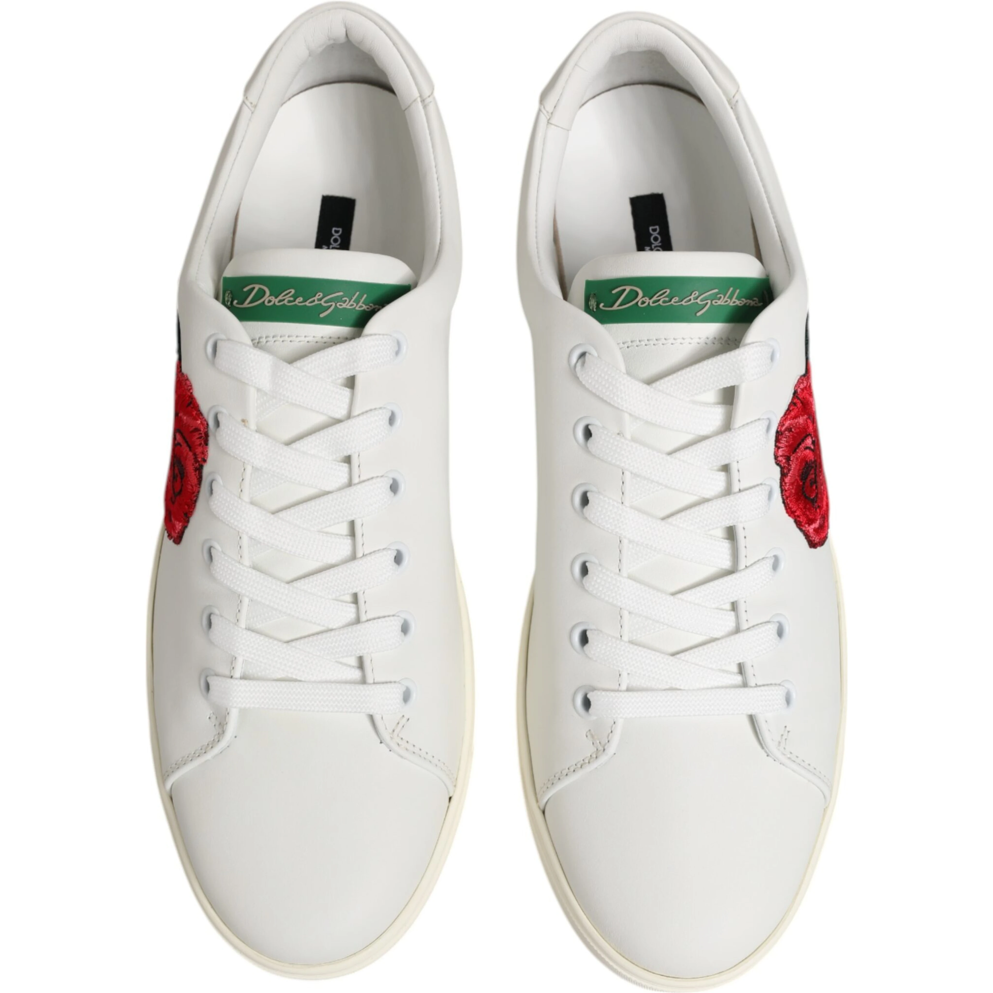 White Leather Rose Embroidery Low-Top Shoes