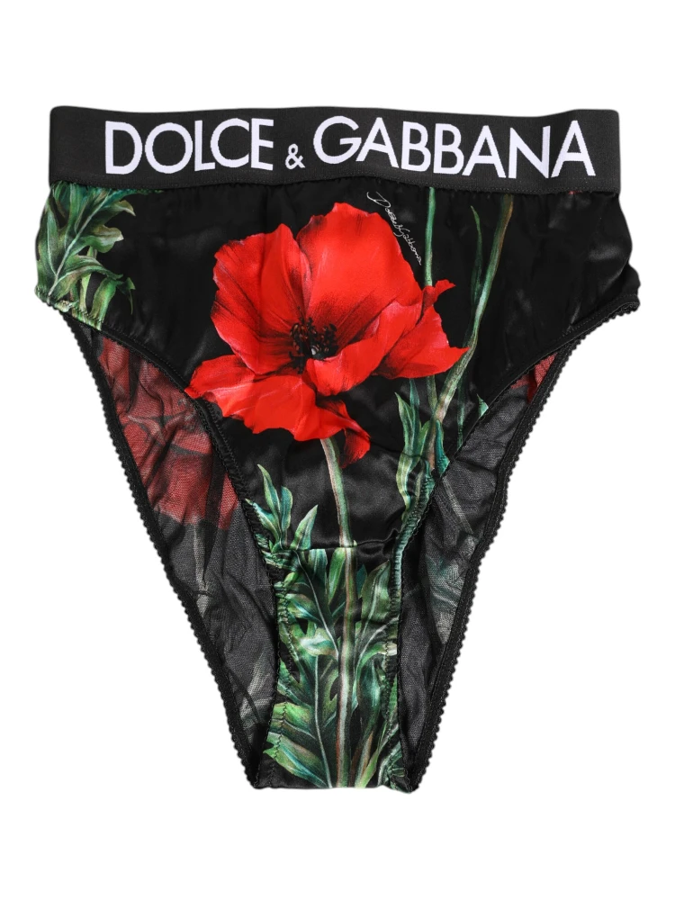 Black Floral Print High Waist Sheer Mesh Underwear