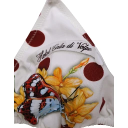 White Red Polka Dot Floral Print Triangle