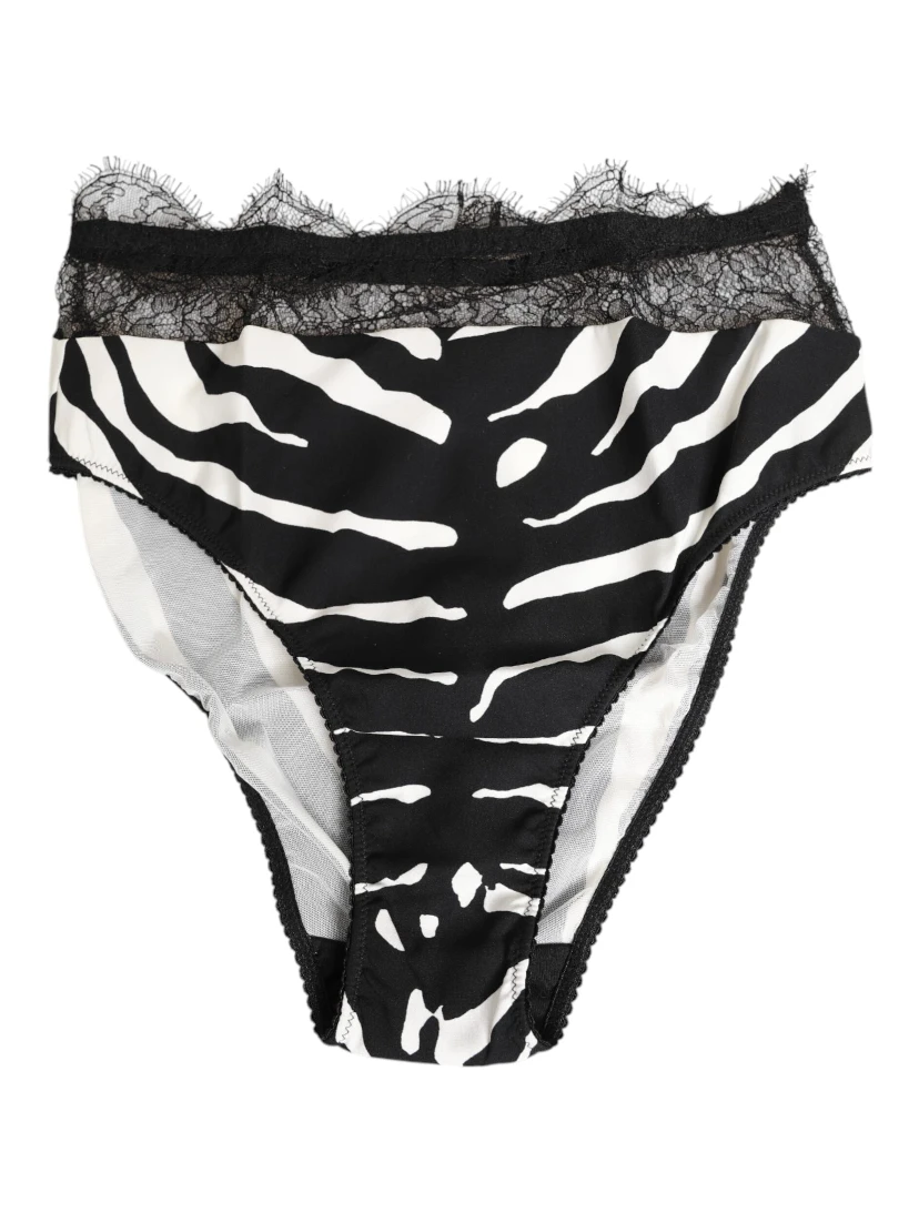 Black White Zebra Print Lace Trim High Underwear