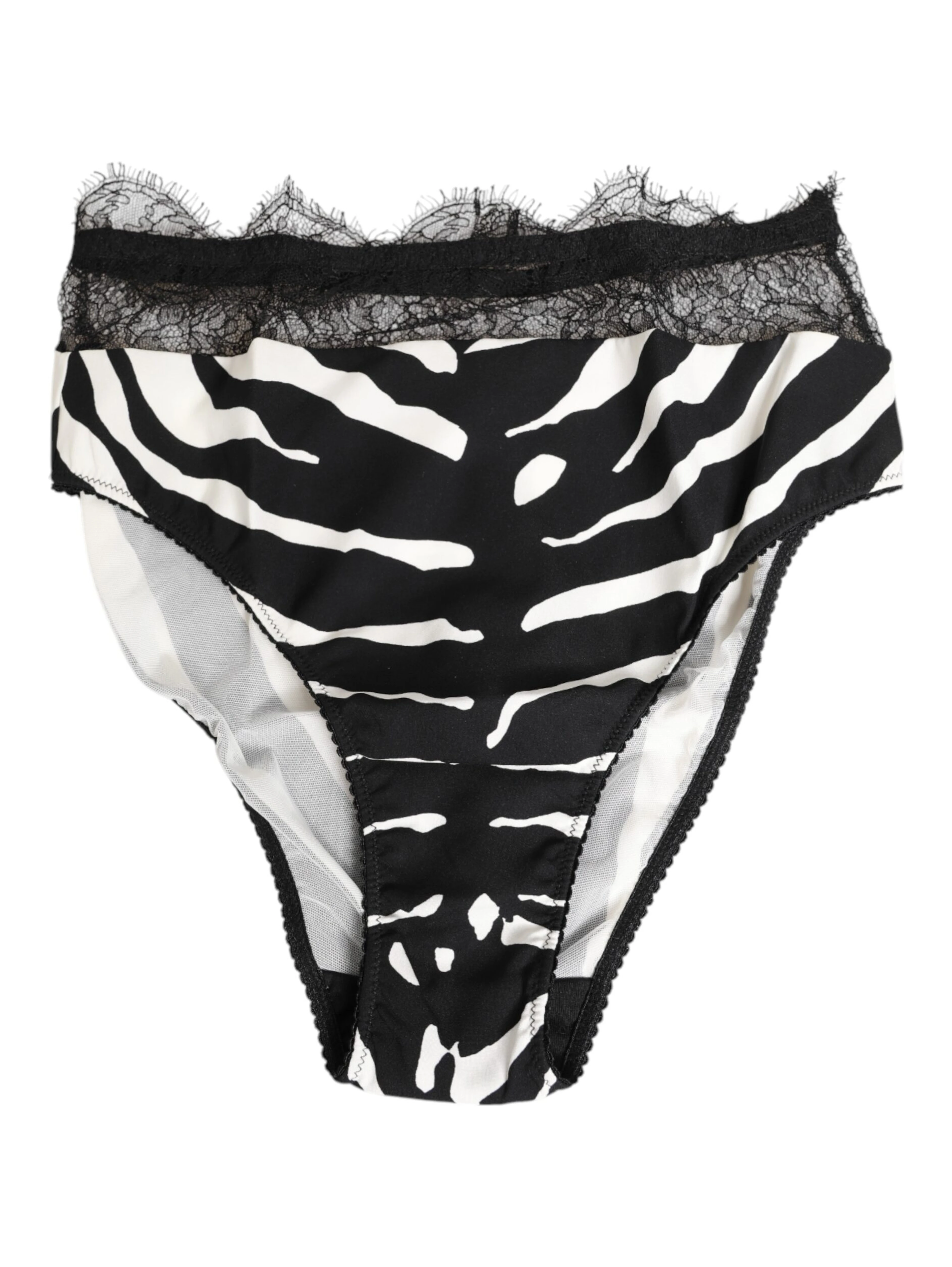 Black White Zebra Print Lace Trim High Underwear