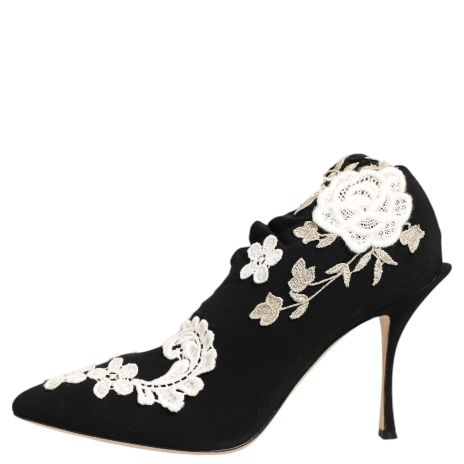 Black White Embroidered Jersey Stiletto Boots Shoes