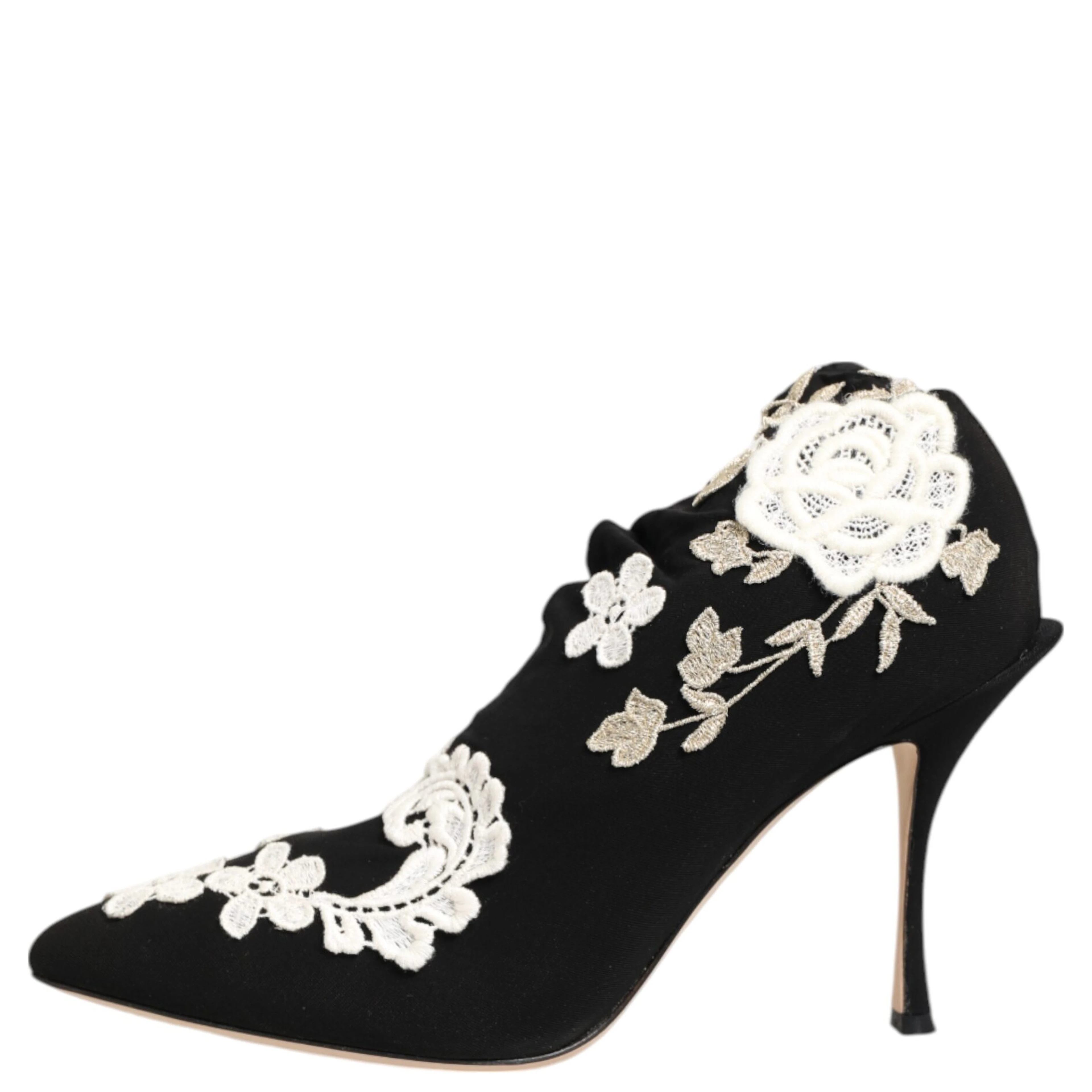 Black White Embroidered Jersey Stiletto Boots Shoes