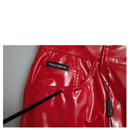 Red High Waist Skinny Trouser Shiny Pants