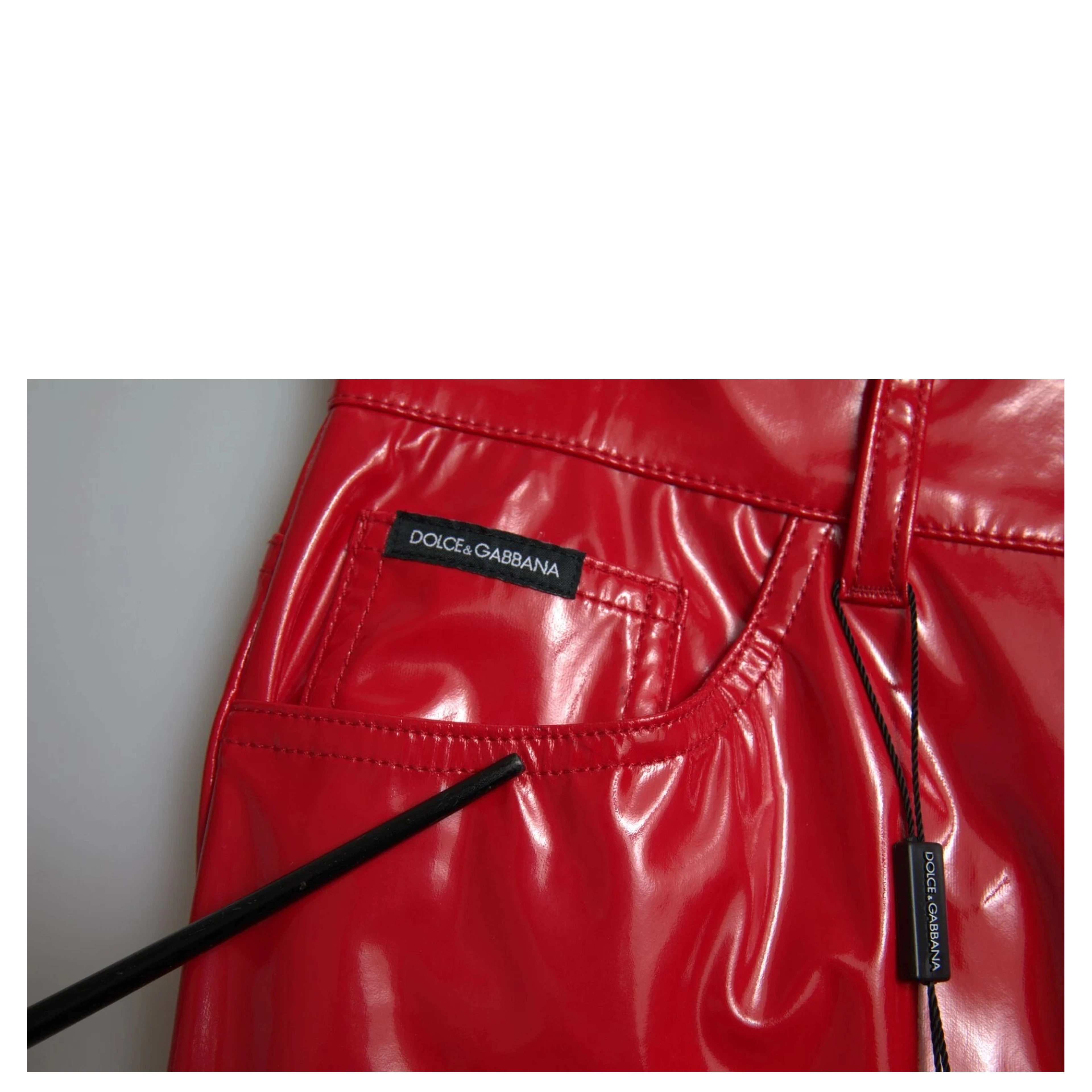 Red High Waist Skinny Trouser Shiny Pants