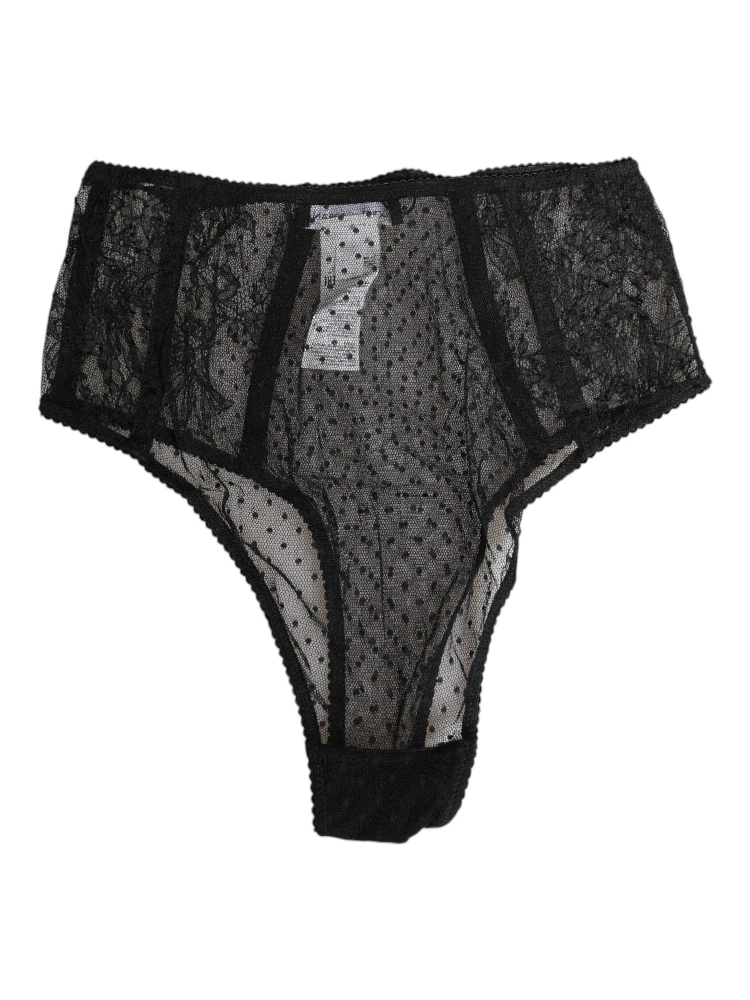 Black Lace Polka Dot Mesh High Waist Underwear