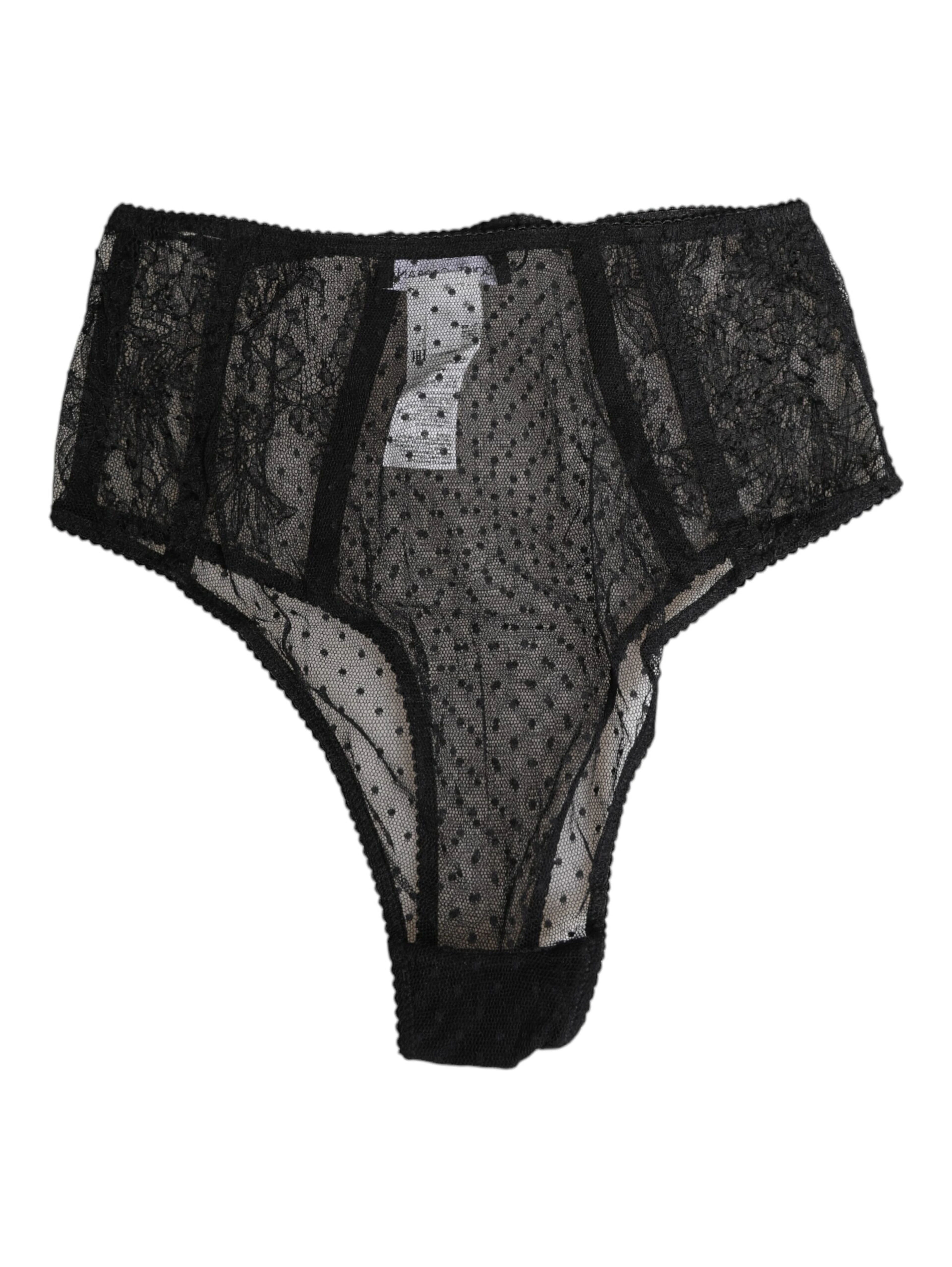 Black Lace Polka Dot Mesh High Waist Underwear