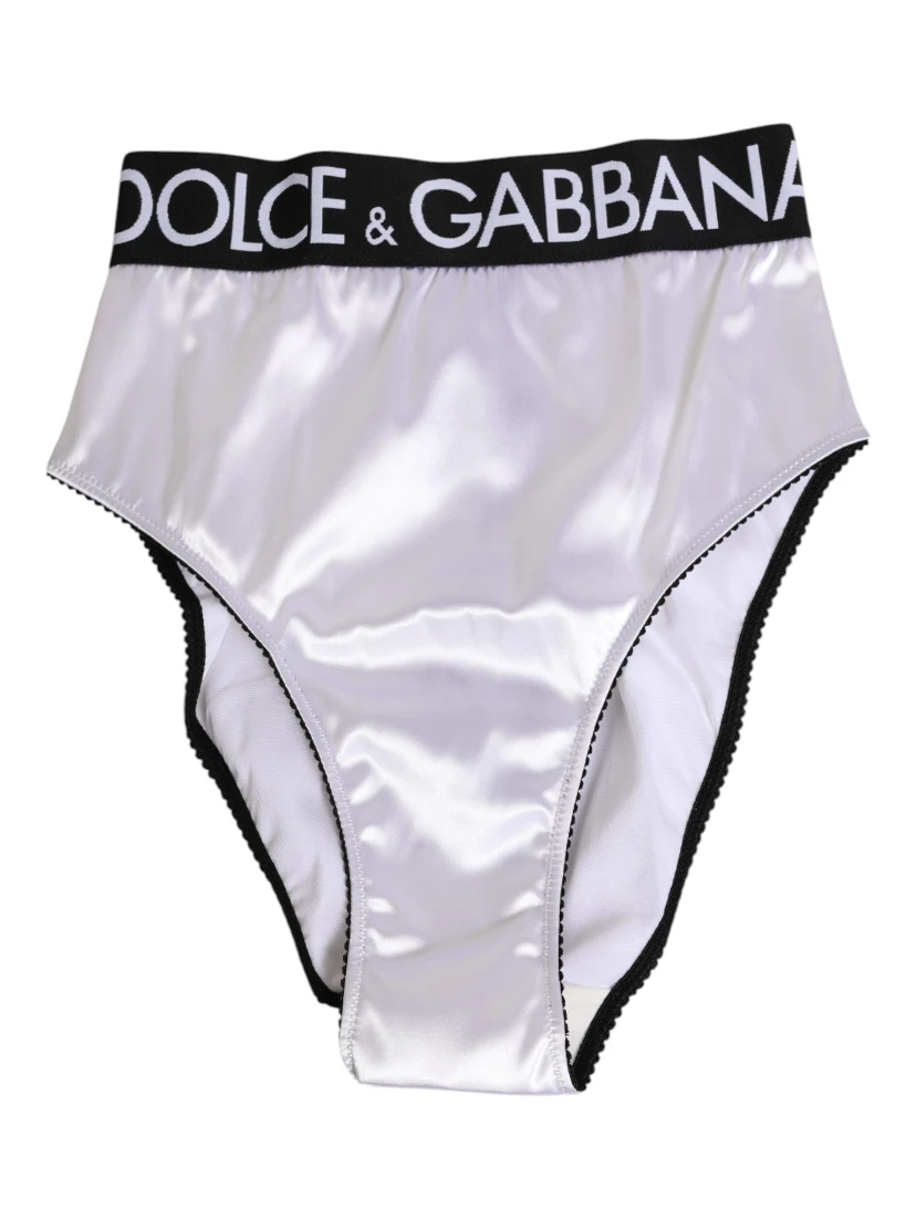 White Satin High-Waist Black Logo Women Underwear