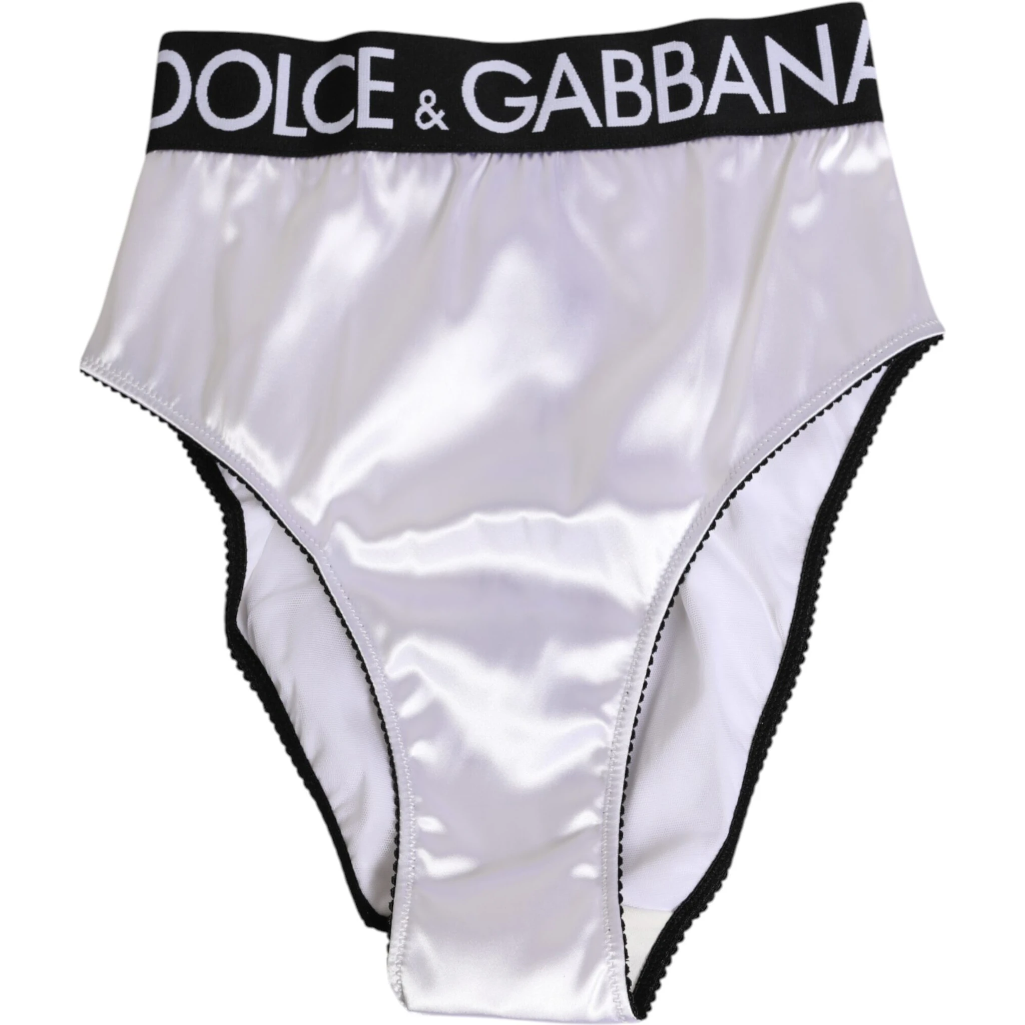 White Satin High-Waist Black Logo Women Underwear