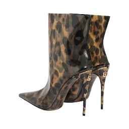 Leopard Print PVC Pointed Toe Boots Shoes