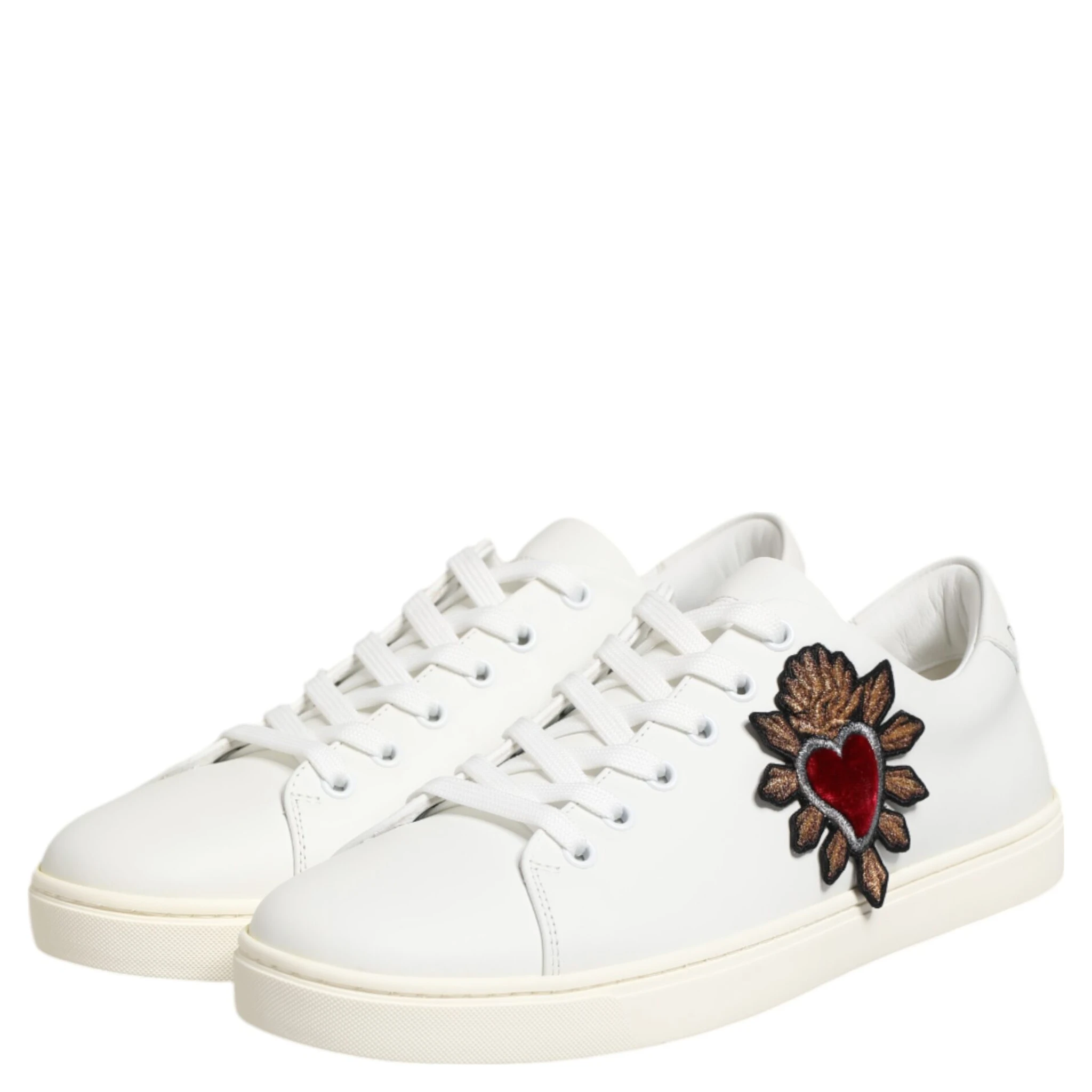 White Leather Sacre Heart Patch Sneakers  Shoes