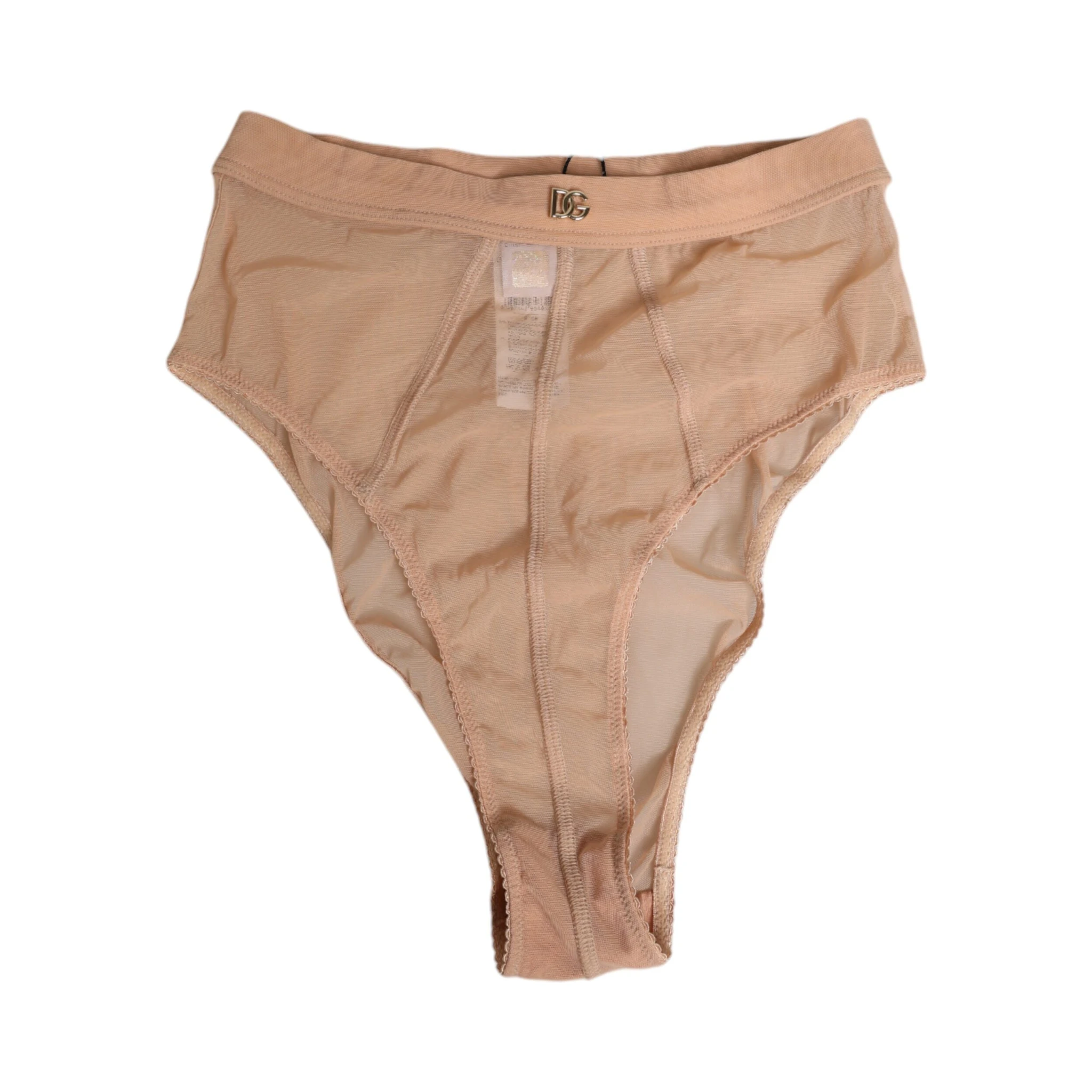 Beige Sheer Mesh High Waist Briefs Underwear