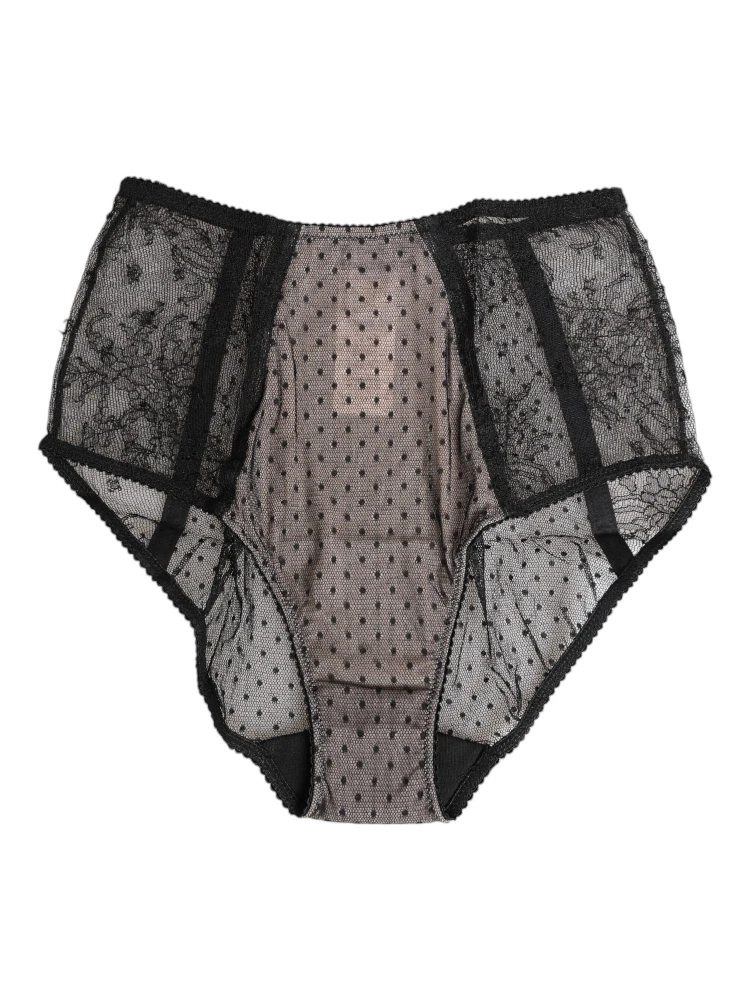 Black Sheer Polka Dot Lace High Waist Underwear alternative