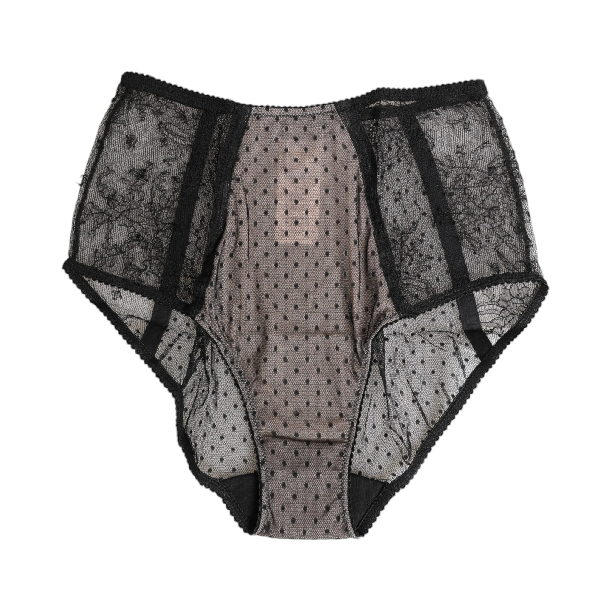 Black Sheer Polka Dot Lace High Waist Underwear