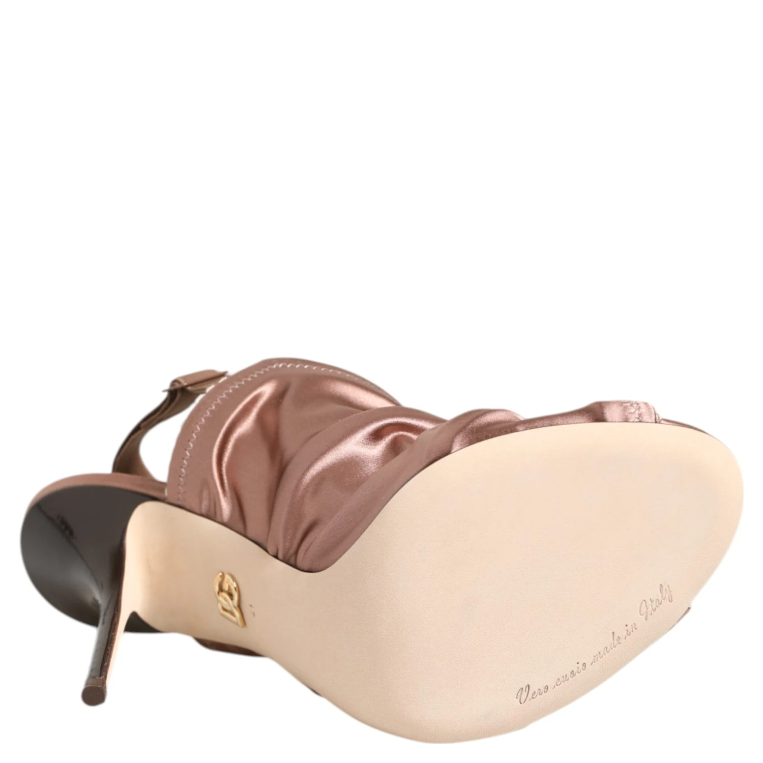 Bronze Satin Ruched Slingback Sandals Shoes