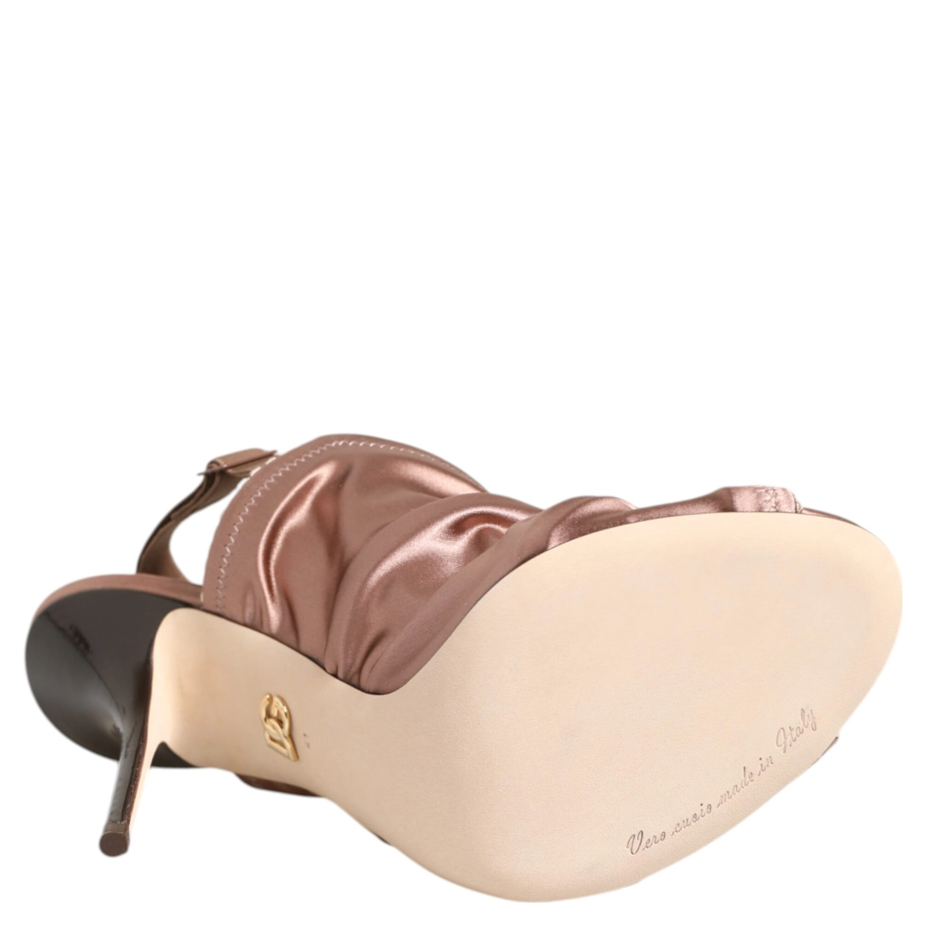 Bronze Satin Ruched Slingback Sandals Shoes