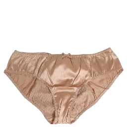Nude Beige Silk Satin Bow Lace Trim Underwear
