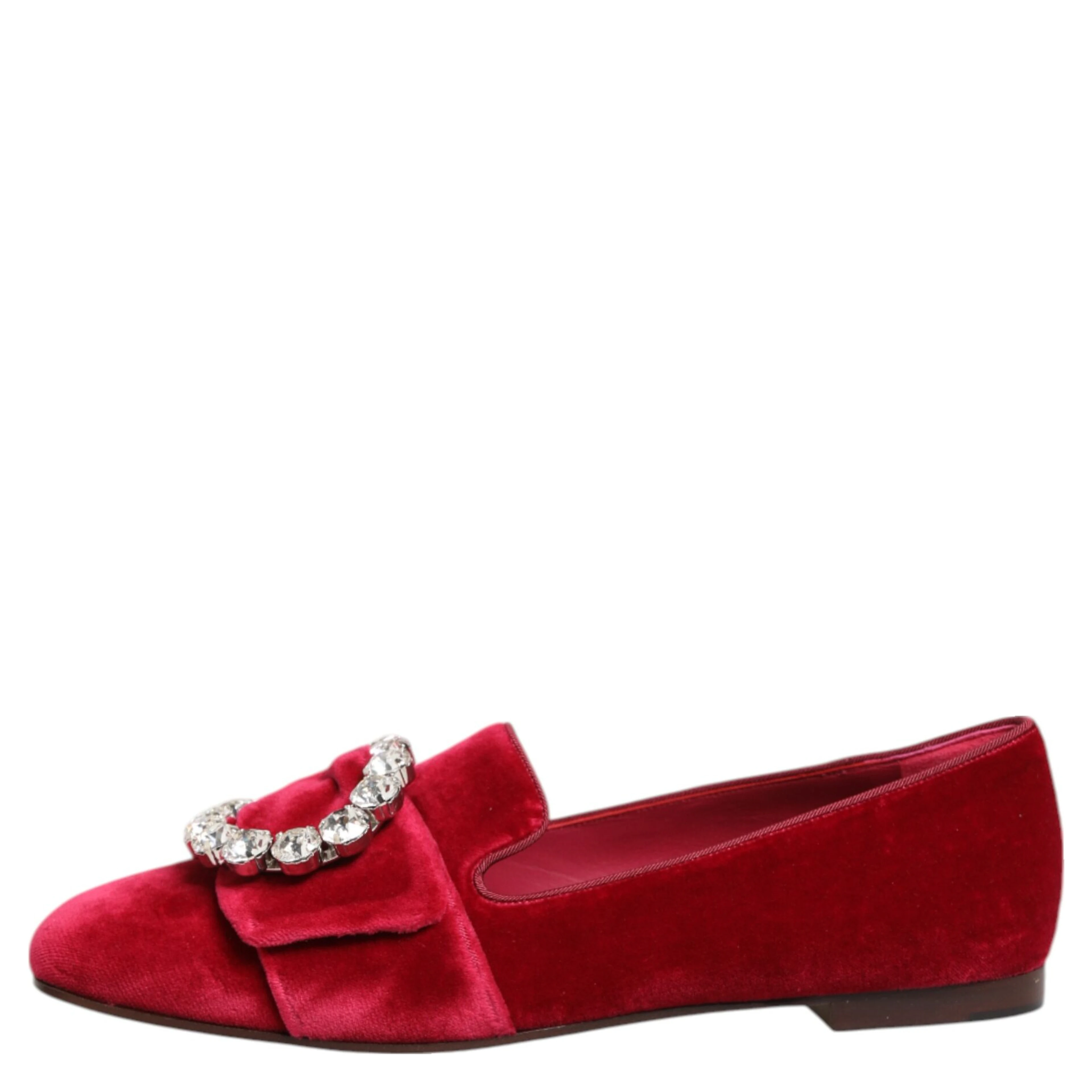 Red Velvet Crystal Buckle Loafers Flats Shoes