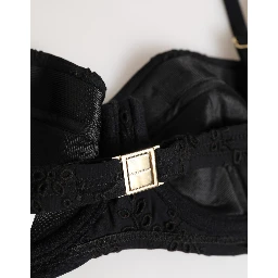 Black Polyester Embroidered Underwire Bra Underwear