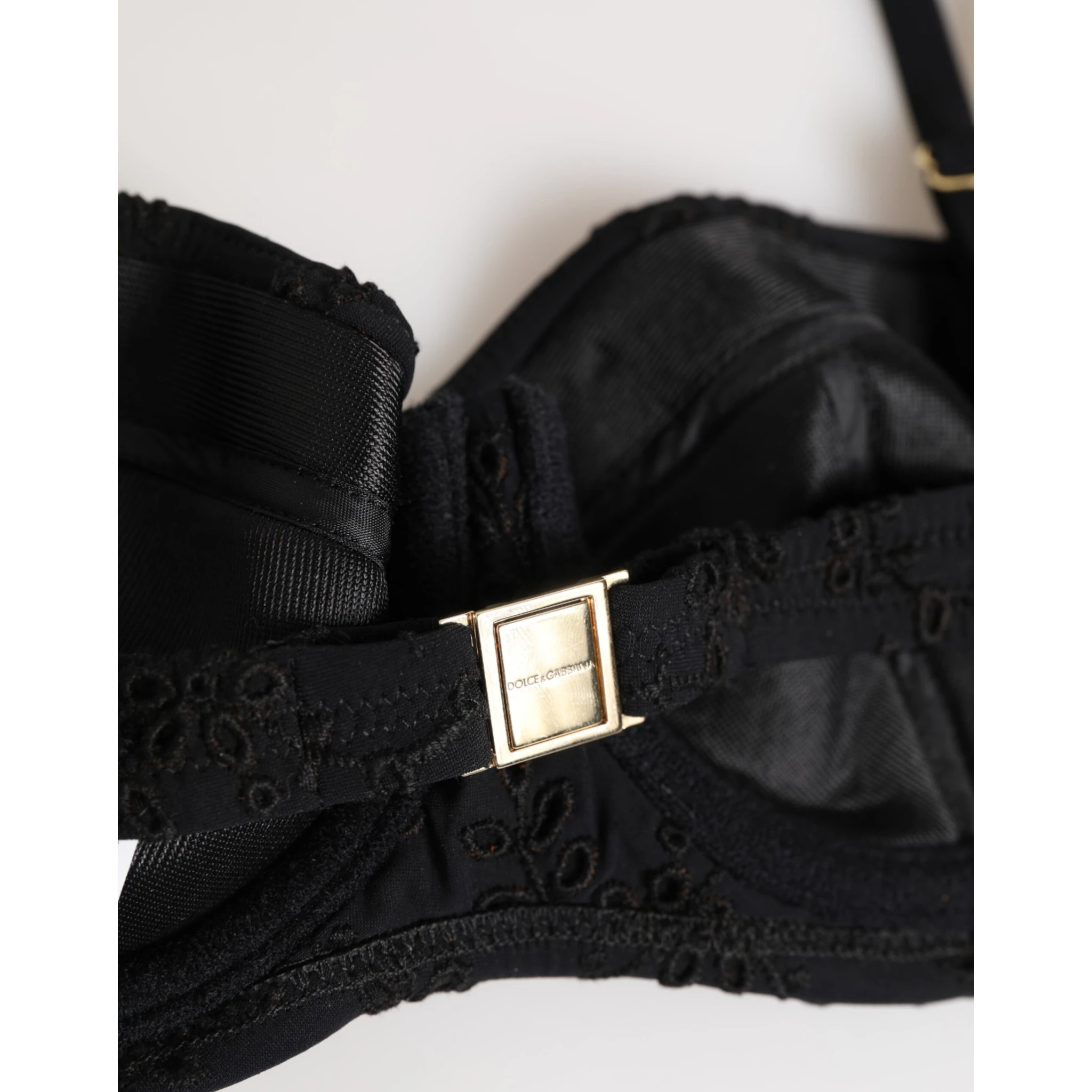 Black Polyester Embroidered Underwire Bra Underwear
