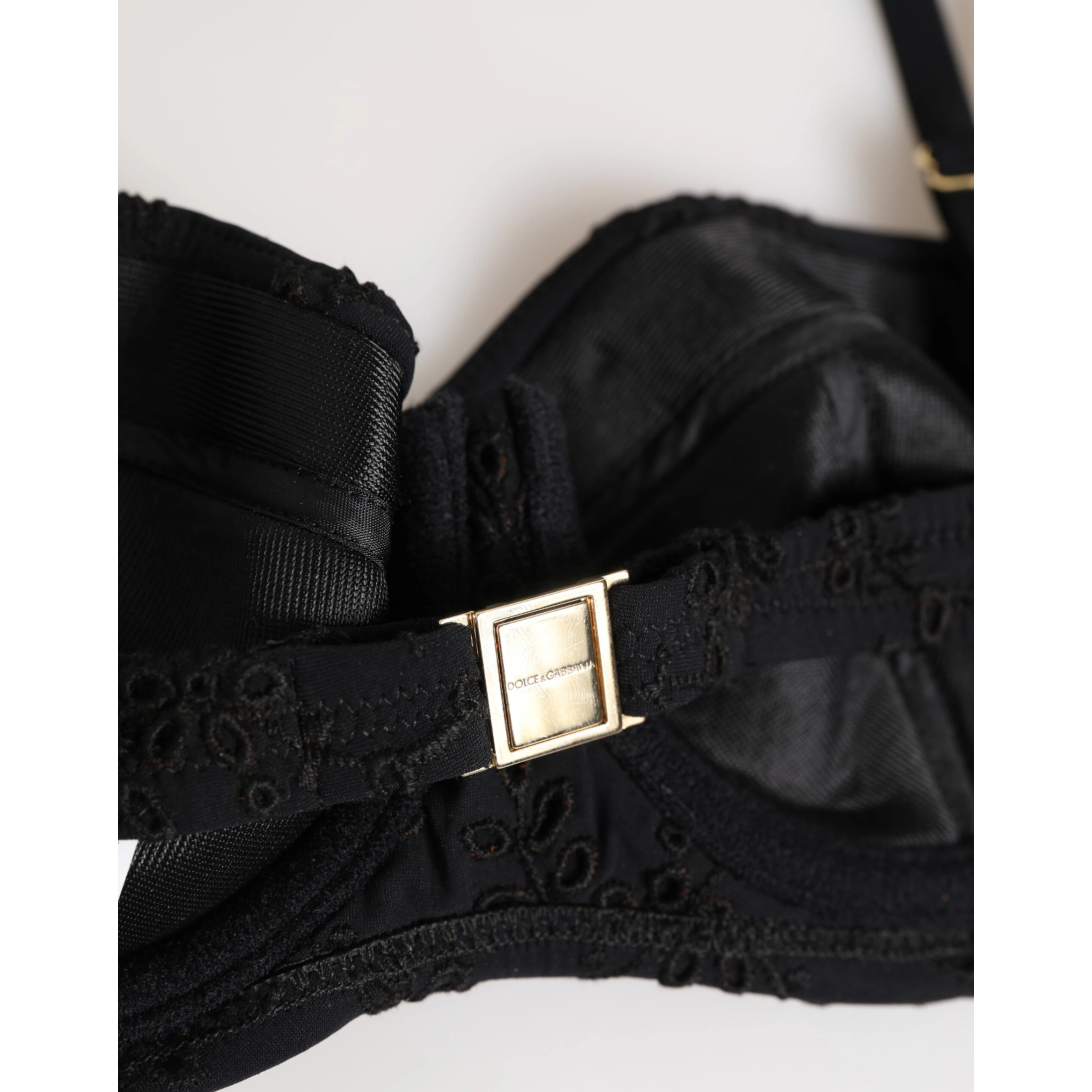 Black Polyester Embroidered Underwire Bra Underwear