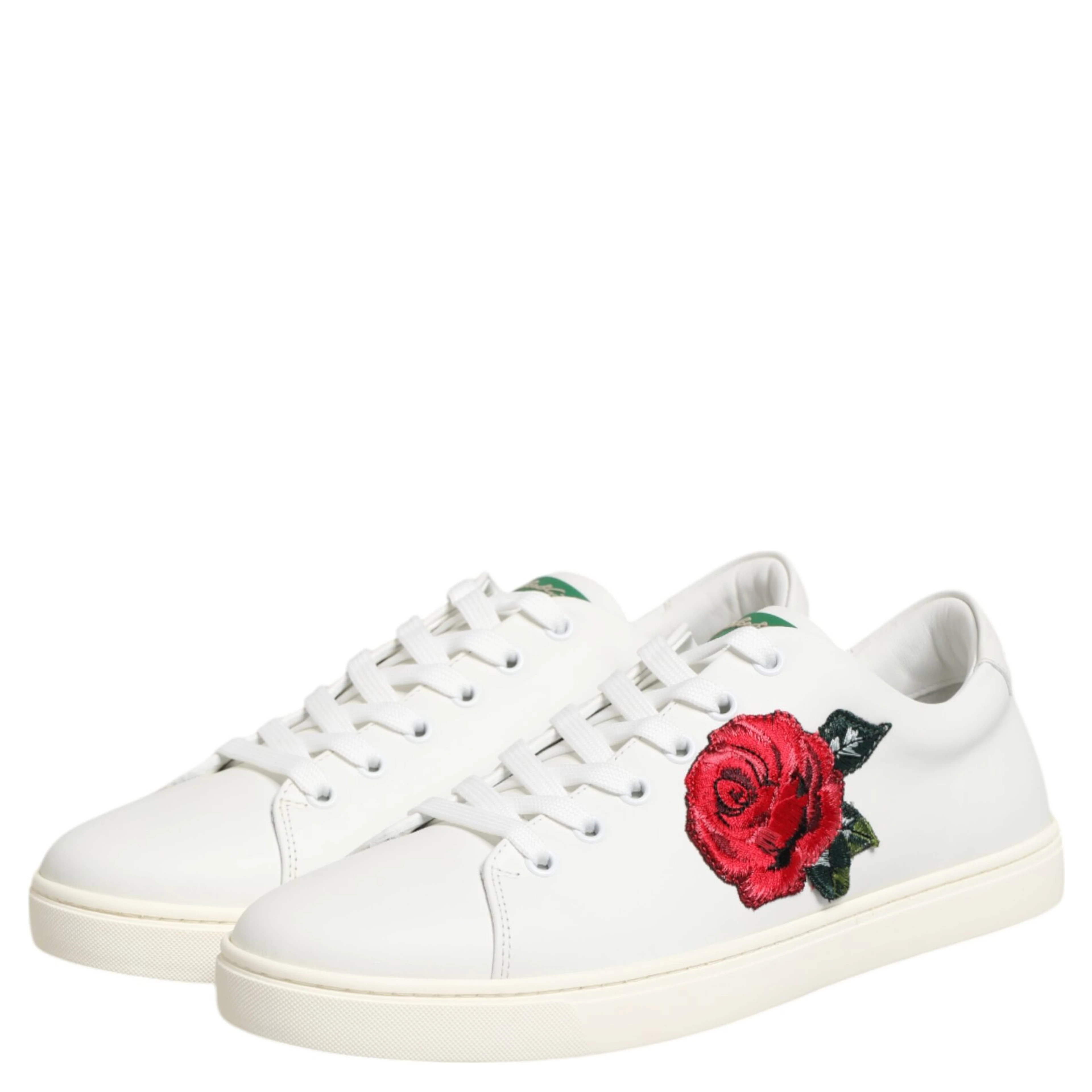 White Leather Rose Embroidery Low-Top Shoes