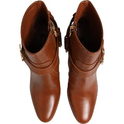 Brown Leather DG Logo Buckle Ankle Boots Shoes