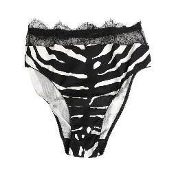 Black White Zebra Print Lace Trim High Underwear