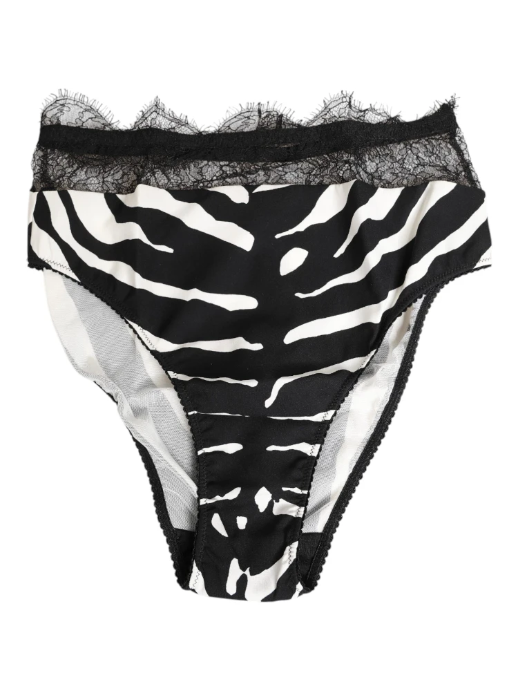 Black White Zebra Print Lace Trim High Underwear alternative