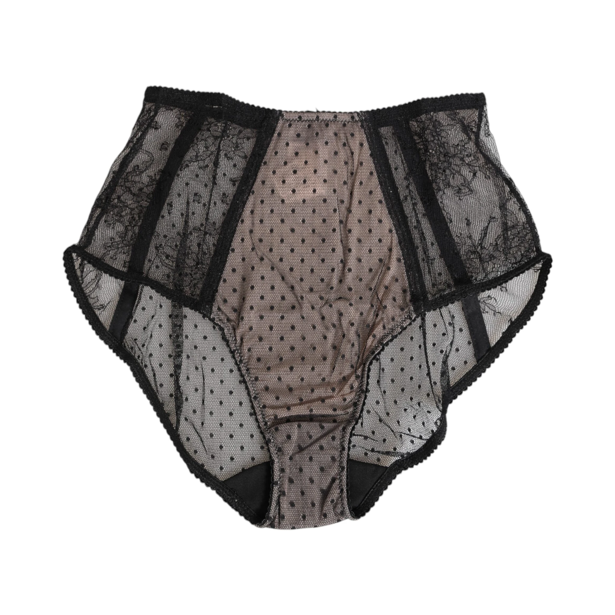 Black Sheer Polka Dot Lace High Waist Underwear