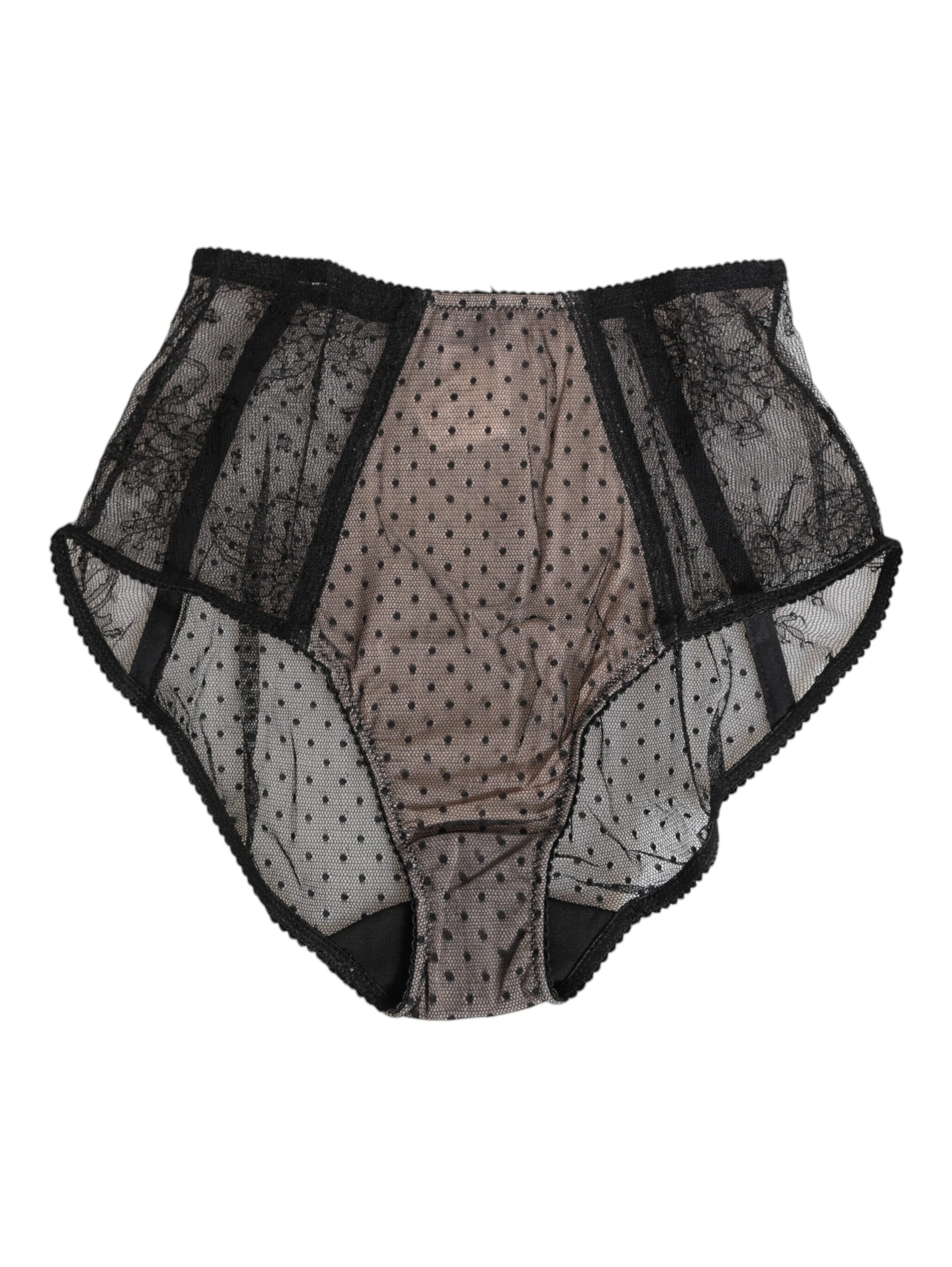 Black Sheer Polka Dot Lace High Waist Underwear