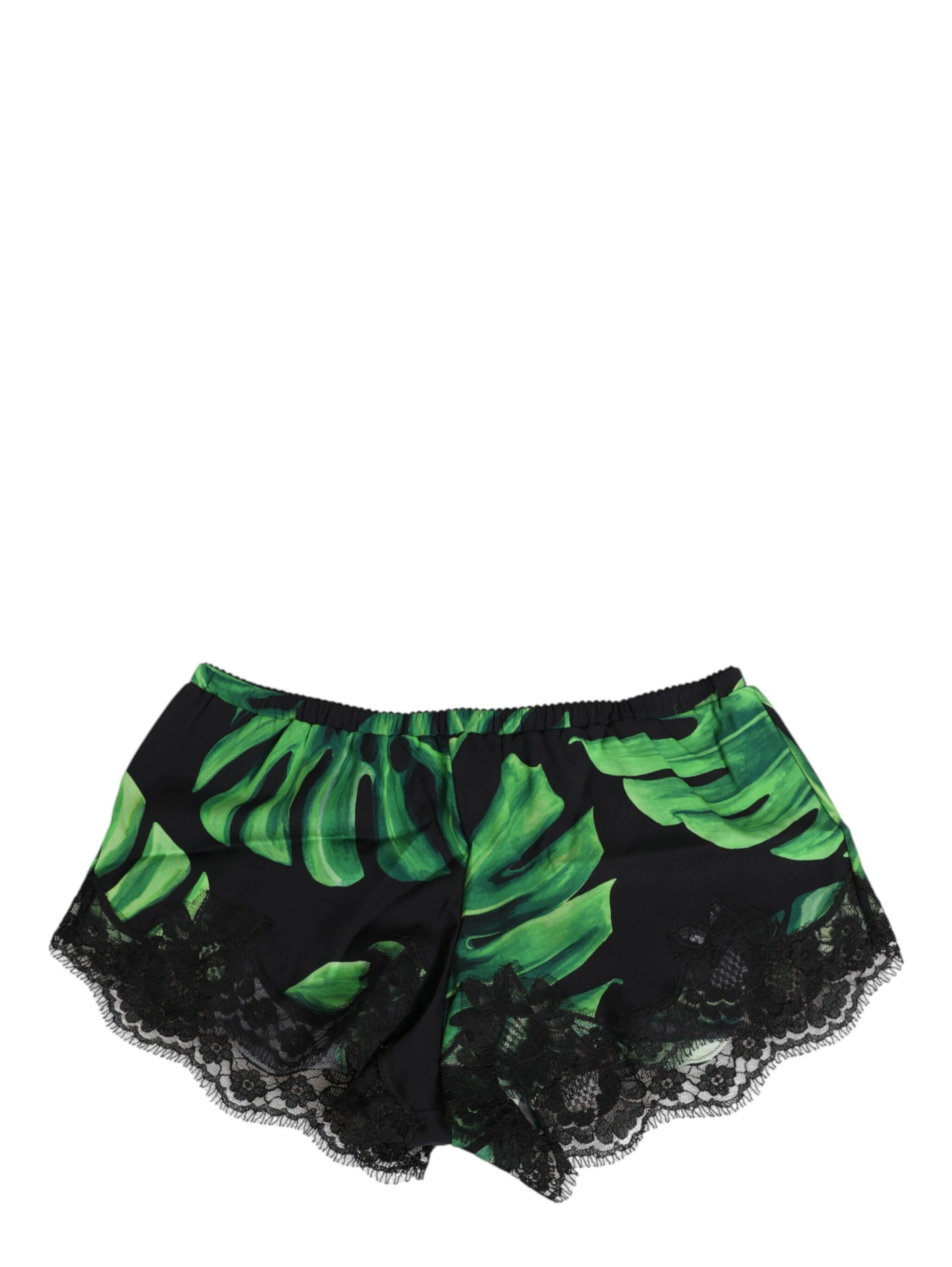 Black Green Tropical Print Lace Underwear