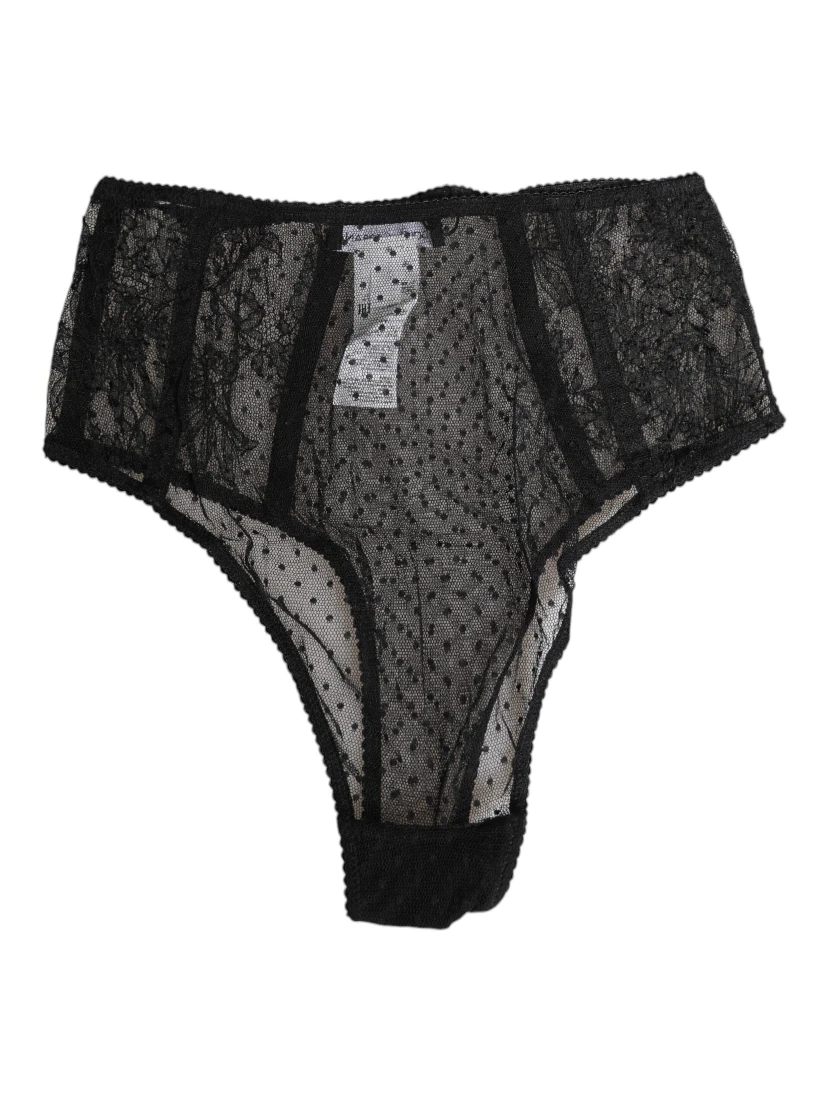 Black Lace Polka Dot Mesh High Waist Underwear