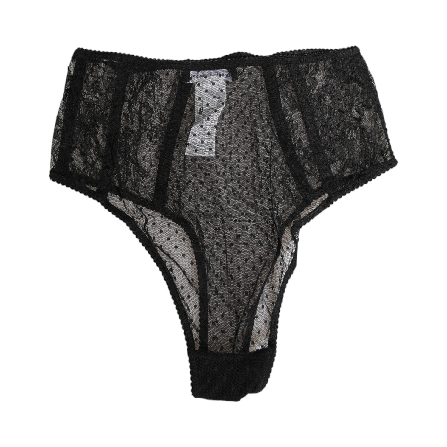 Black Lace Polka Dot Mesh High Waist Underwear