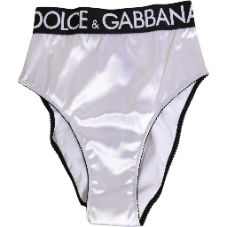 White Satin High-Waist Black Logo Women Underwear