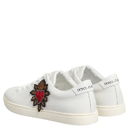 White Leather Sacre Heart Patch Sneakers  Shoes