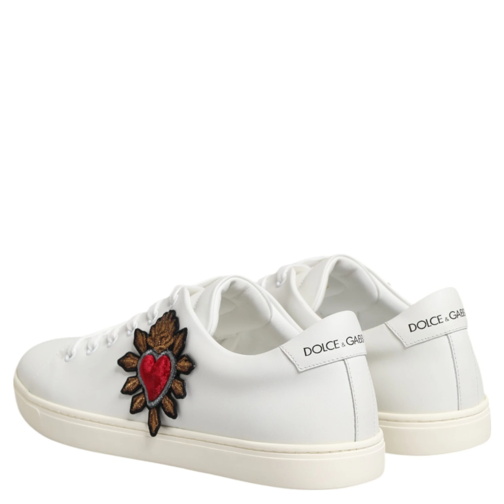 White Leather Sacre Heart Patch Sneakers  Shoes