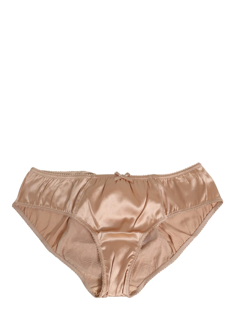 Nude Beige Silk Satin Bow Lace Trim Underwear alternative