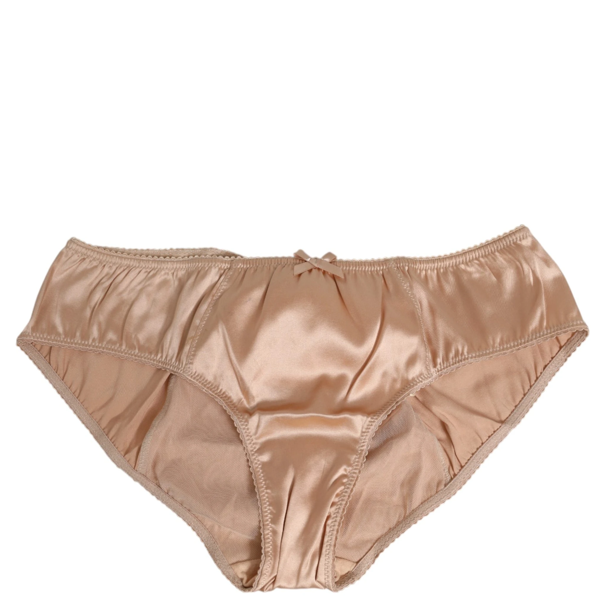 Nude Beige Silk Satin Bow Lace Trim Underwear
