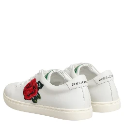 White Leather Rose Embroidery Low-Top  Shoes