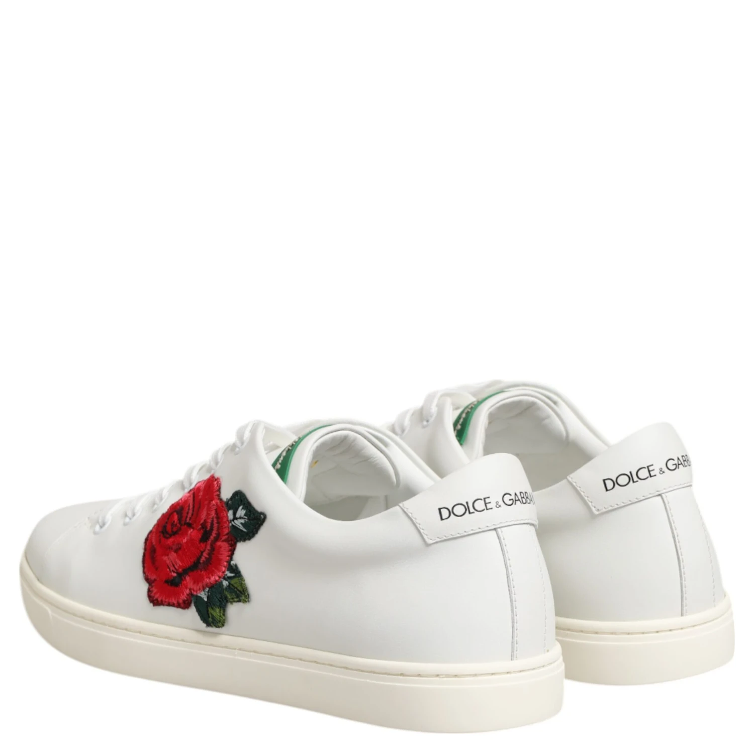 White Leather Rose Embroidery Low-Top  Shoes