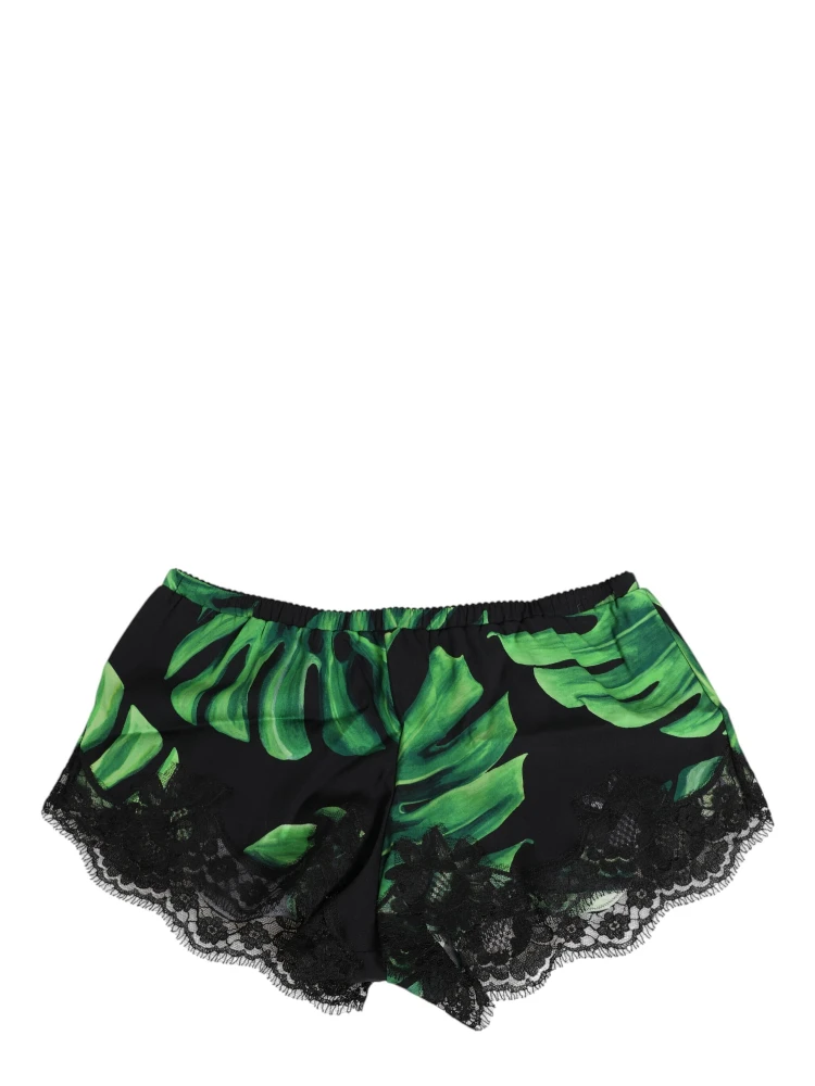Black Green Tropical Print Lace Underwear alternative