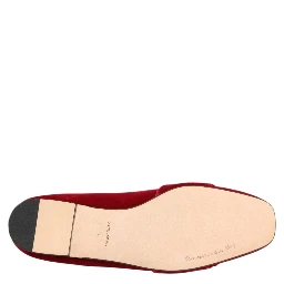 Red Velvet Crystal Buckle Loafers Flats Shoes