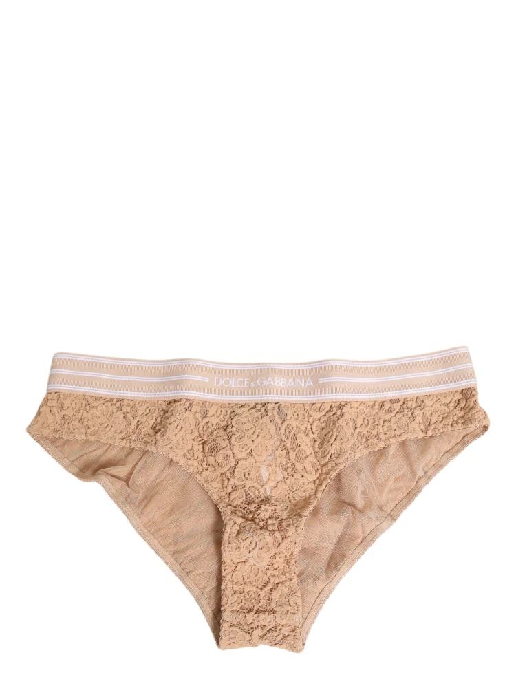Beige Lace Brasiliano Briefs Logo Waistband Underwear alternative
