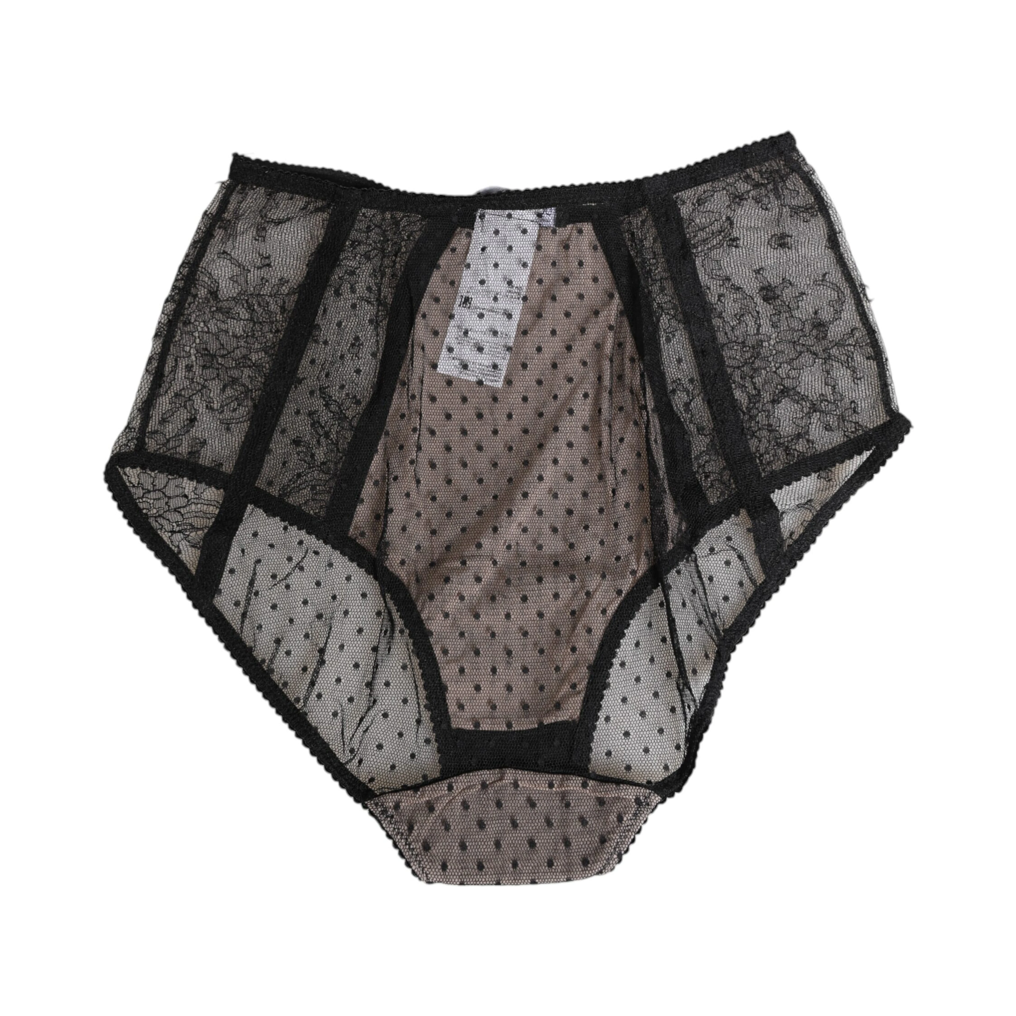 Black Sheer Polka Dot Lace High Waist Underwear